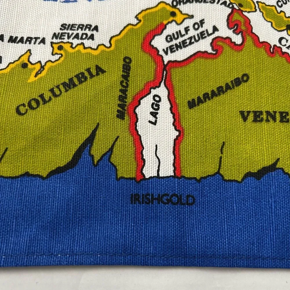 Irish Looms Linen The West Indies Map Tapestry Tea Towel - Blue and White